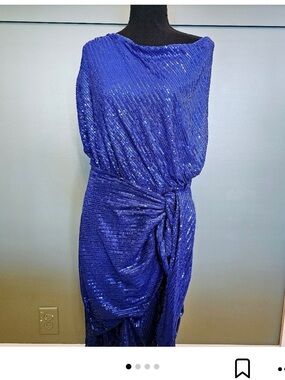 Grace Karin Royal Blue One-Shoulder Sequin Draped Dress